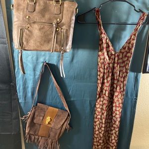 Vintage paisley printed silk dress/Handbags